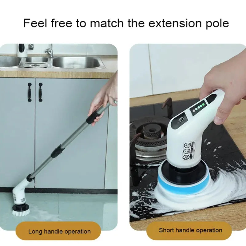 7 in 1 Power Cordless Toilet Long Handle Cleaning Brush Electric Spin Scrubber Floor Cleaner for Bathroom Kitchen