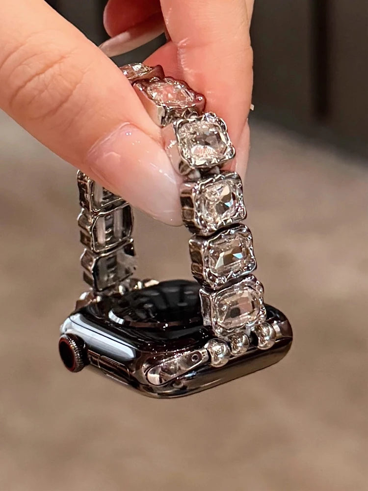 Diamond Band Elasticity Metal Strap for iWatch Ultra Apple Watch 38mm 40mm 41mm 42mm 45mm 46mm 49mm Women's Watchband Zinc Alloy