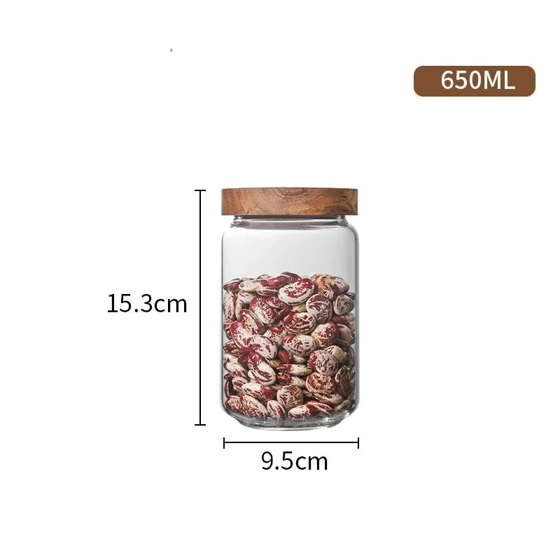 1pcs Wood Lid Orgnizer Glass Airtight Canister Jar Sealed Food Container Ginger Cereal Dispenser Set Kitchen Storage Bottles