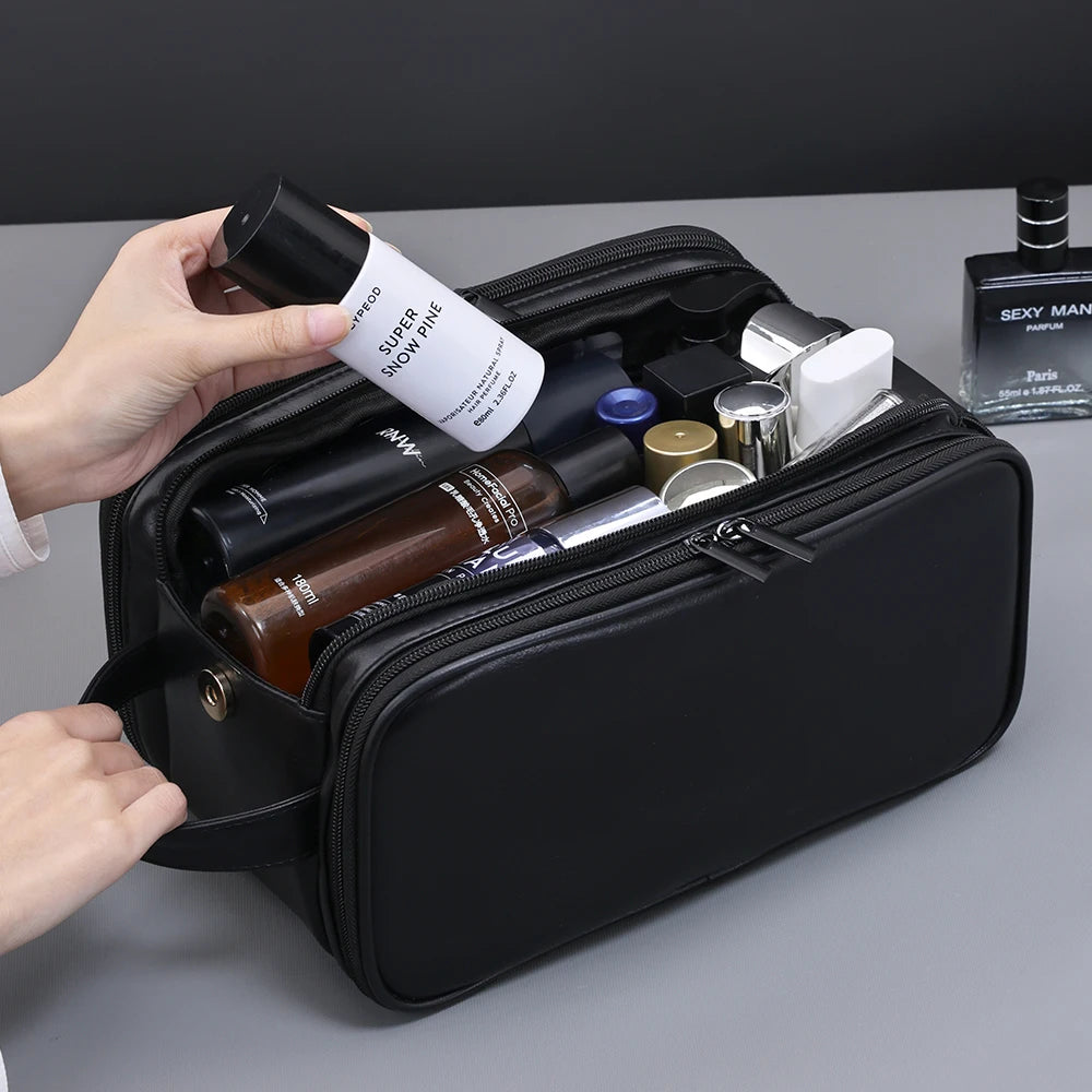Waterproof PU Toiletry Bag with Multi Pockets Travel Cosmetic Organizer for Men & Women Hanging Makeup Bag Essential for Travel