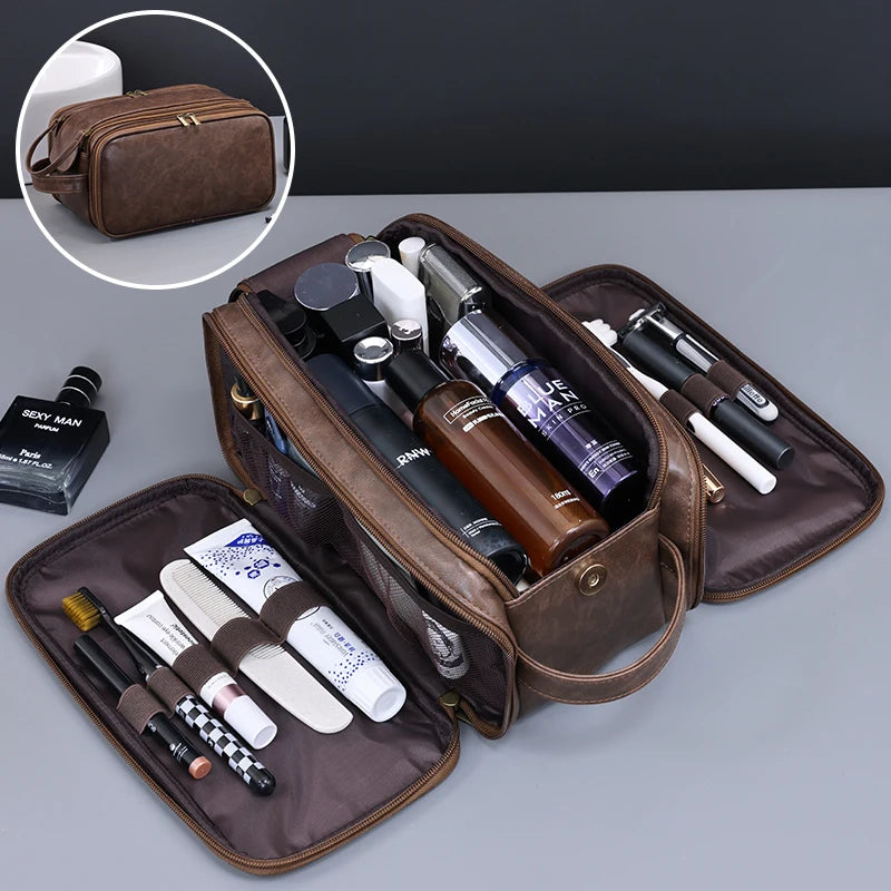 Waterproof PU Toiletry Bag with Multi Pockets Travel Cosmetic Organizer for Men & Women Hanging Makeup Bag Essential for Travel