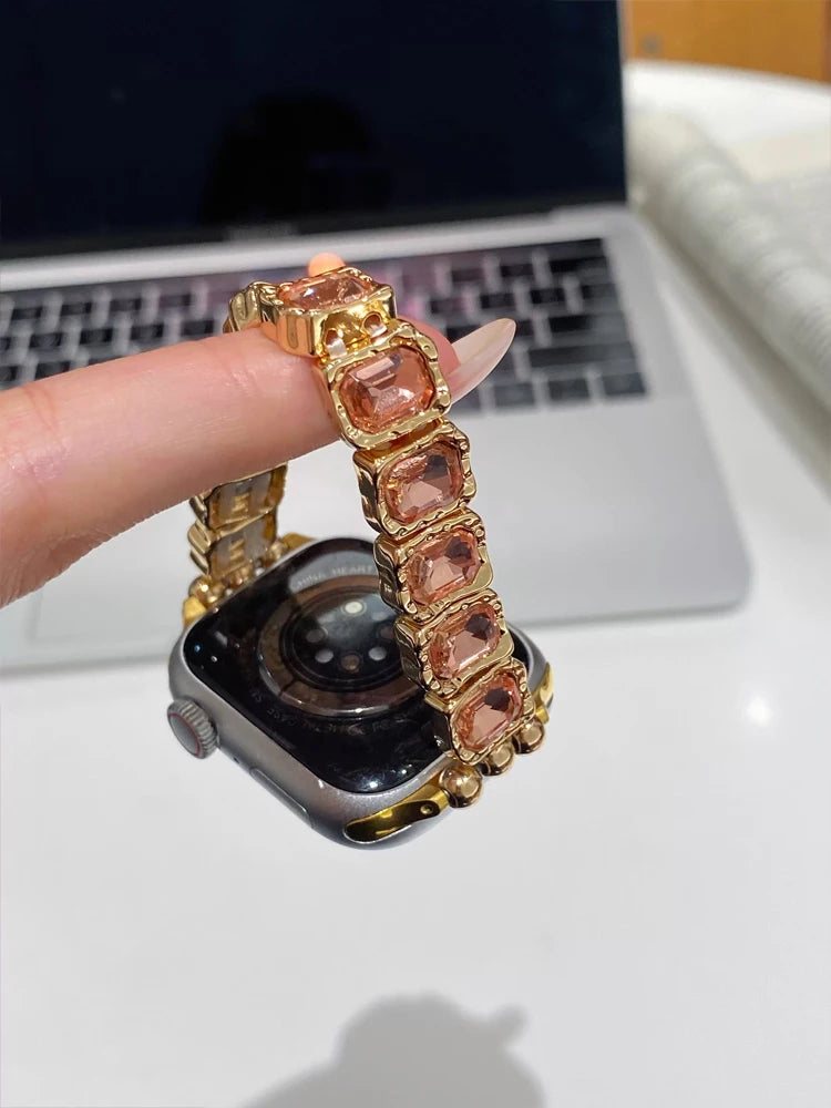 Diamond Band Elasticity Metal Strap for iWatch Ultra Apple Watch 38mm 40mm 41mm 42mm 45mm 46mm 49mm Women's Watchband Zinc Alloy