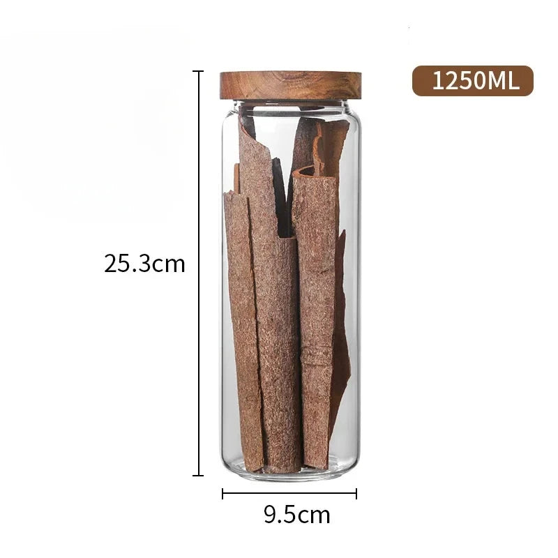 1pcs Wood Lid Orgnizer Glass Airtight Canister Jar Sealed Food Container Ginger Cereal Dispenser Set Kitchen Storage Bottles