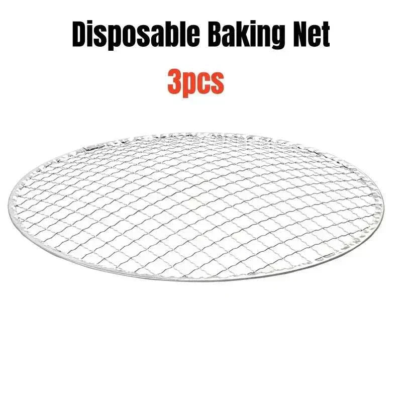 Portable stainless steel charcoal BBQ grill with non-stick round barbecue rack and split stove design for outdoor camping