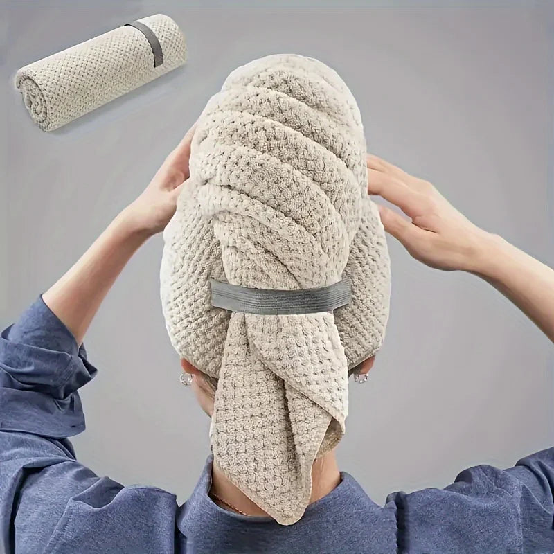 Large Solid Color Microfiber Hair Towel Water Absorbent Hair Wrap Soft Quick Drying Towel With Elastic Strap