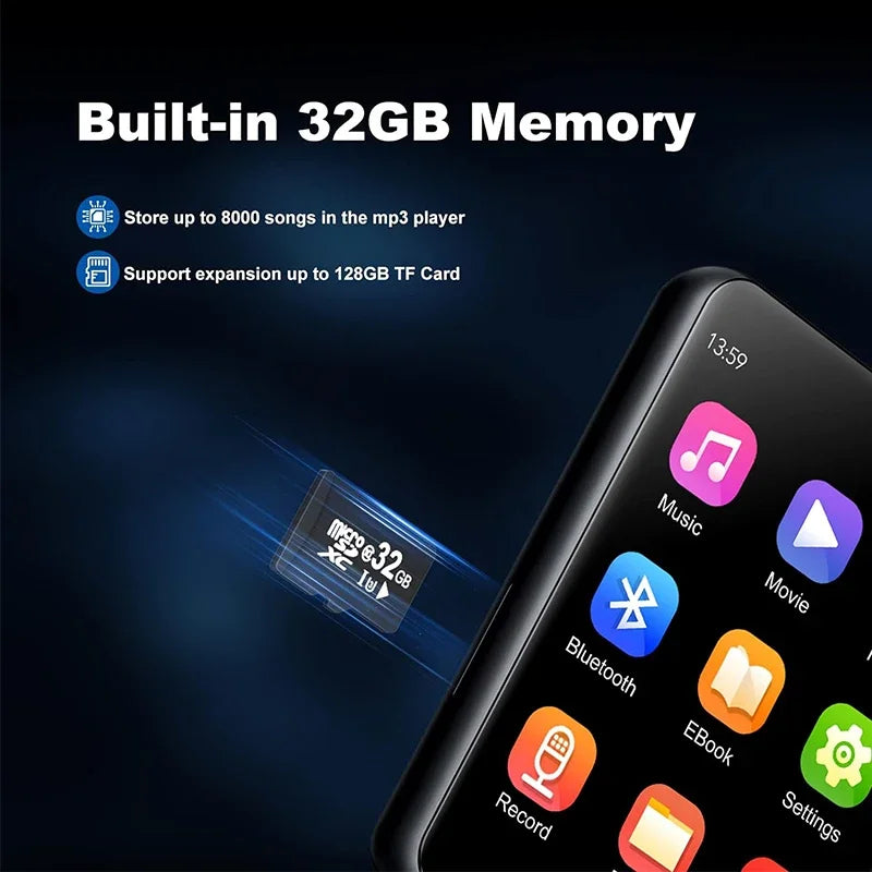 Touch Screen Mp3 Player with BT 5.0 Built-in HD Speaker