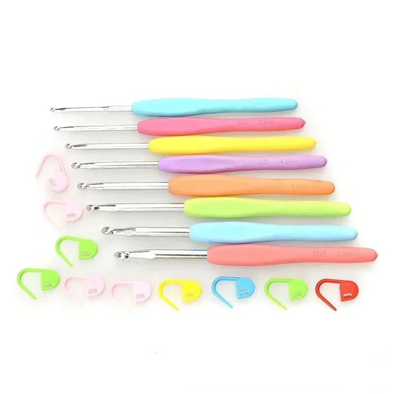 8pcs/set 2025 Crochet Hook 2.5-6.0mm Aluminum Crochet Needles With Colorful Soft Rubber Grip Cushioned Handles Knitting Needle