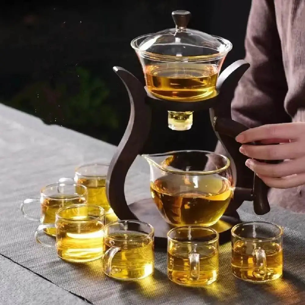 Lazy Kung Fu Drip Teapot, Magnetic Flow Semi-Automatic Glass Teapot Set, Heat Resistant Tea Set, Gift