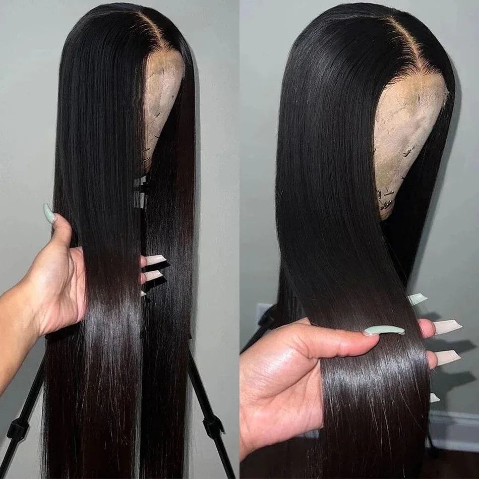 Straight Black Color Long Soft Hair Synthetic 13X6 HD Lace Frontal Prepucked With Baby Hair Glueless Wig For Black Women
