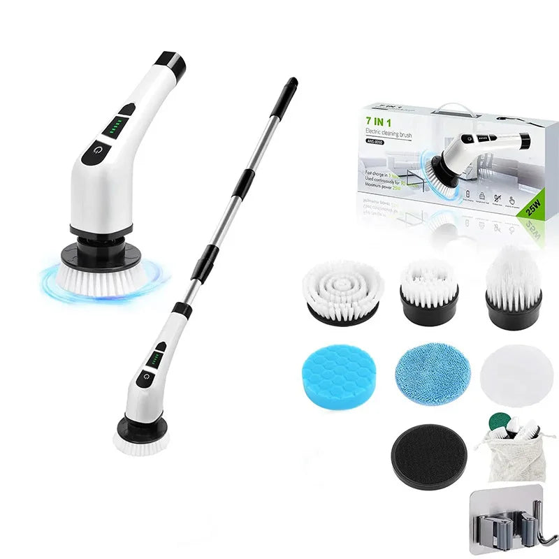 7 in 1 Power Cordless Toilet Long Handle Cleaning Brush Electric Spin Scrubber Floor Cleaner for Bathroom Kitchen