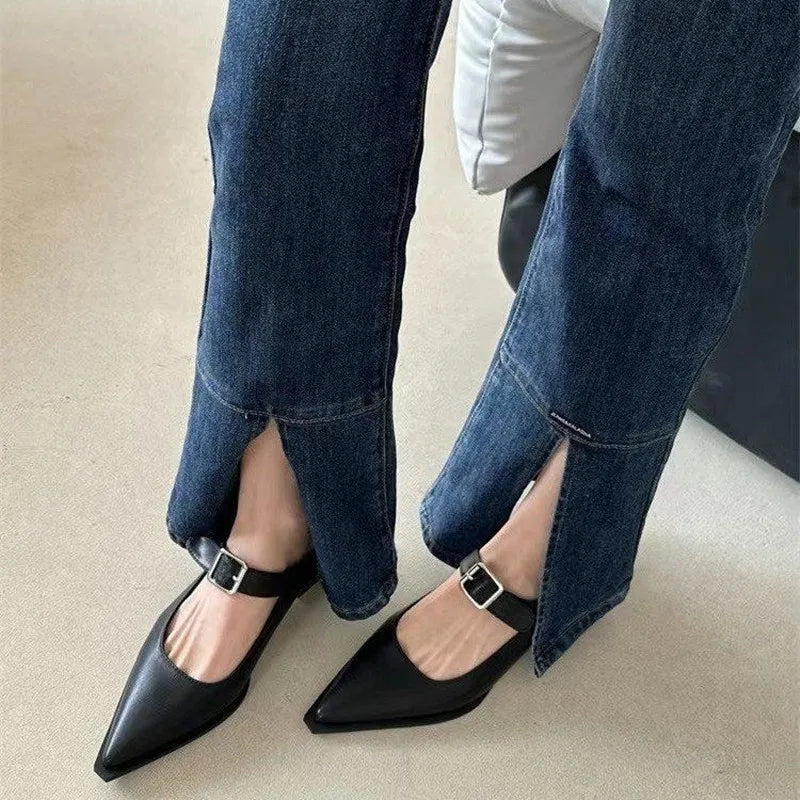 Women's Fashion Mary Jane Shoes Belt Buckle Medium Heel PU Leather Slingbacks Wear