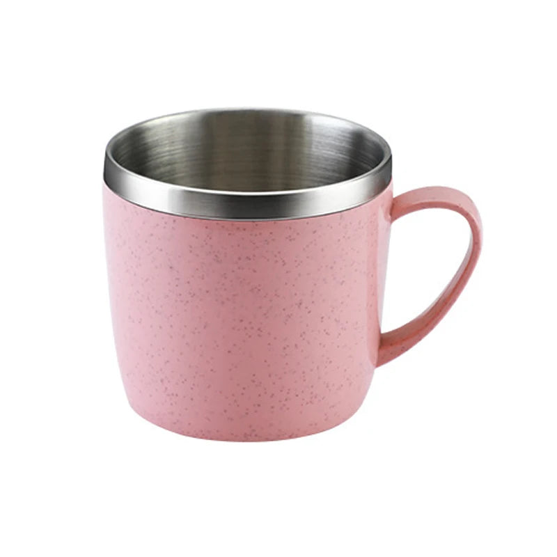 Double Layer Anti-scalding Stainless Steel Cups 1pc Plastic Handle Coffee Milk Mug Tea Tumbler Drinks Water Cup for Home Office
