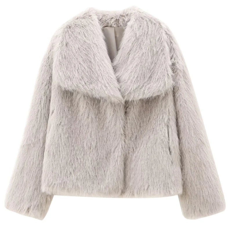 Women's Fur Coat Plush Burgundy Bomber Jacket Solid Crop Long Sleeve Jacket Warm Winter Coats Woman Casual Coats