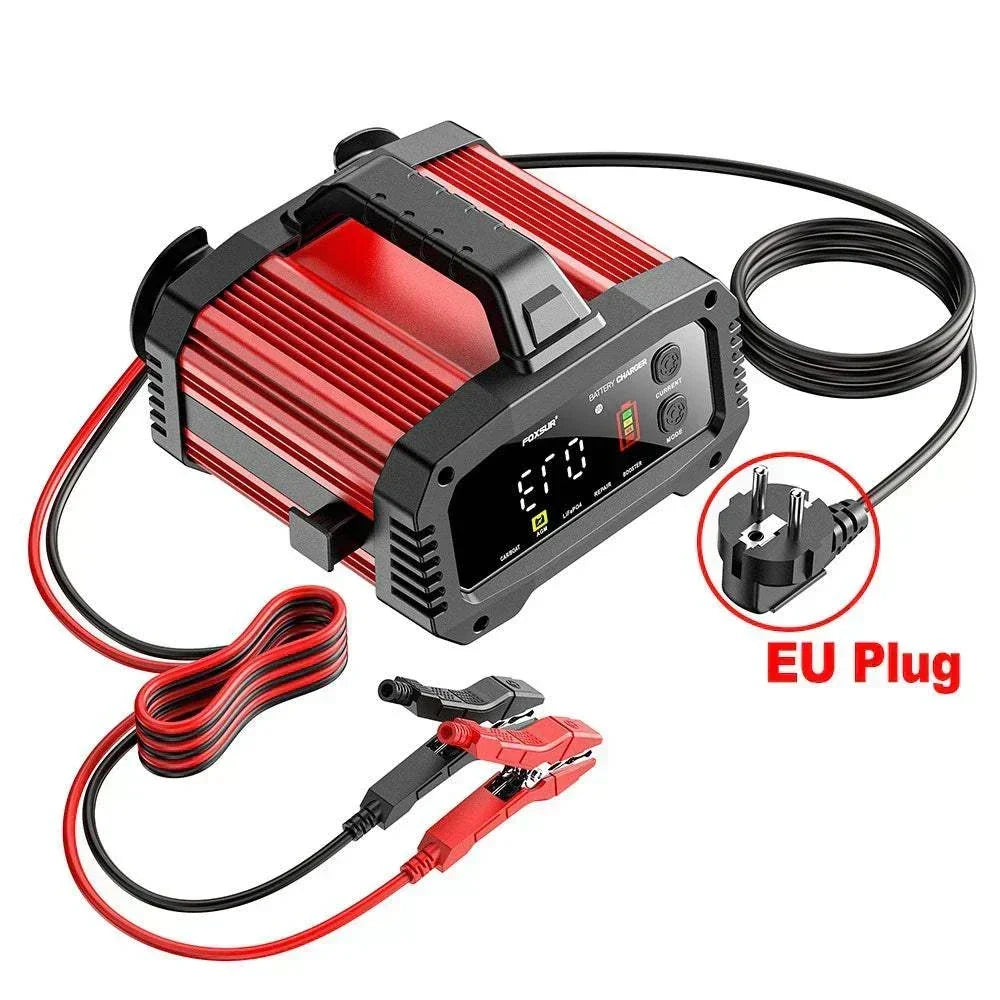Portable smart 12V car battery charger for motorcycle lead acid batteries with 400A peak current and pulse repair function