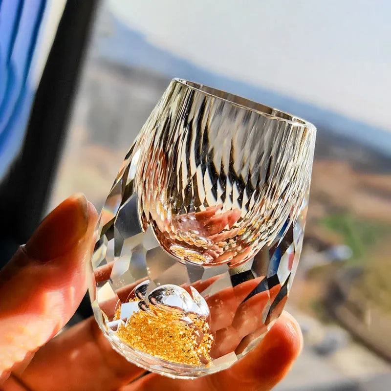 Luxury Crystal Glass Vodka Hard Liuor Sake Shochu Glass Bar Liqueur Double Bottom Gold Foil Glass Tea Cup High-end Gifts