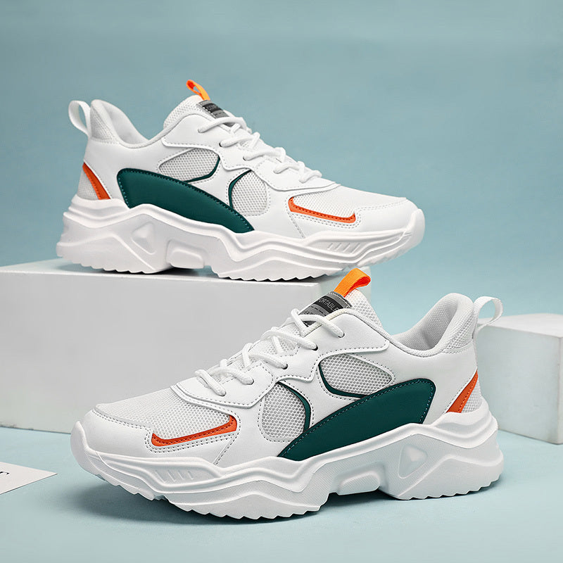Chunky Breathable White & Teal Men Casual Sneakers Lace-Up Design for All Seasons