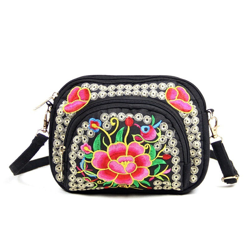 Floral Embroidered Crossbody Zipper Bag Purse Travel Accessory  for Women Outings