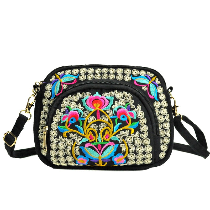 Floral Embroidered Crossbody Zipper Bag Purse Travel Accessory  for Women Outings