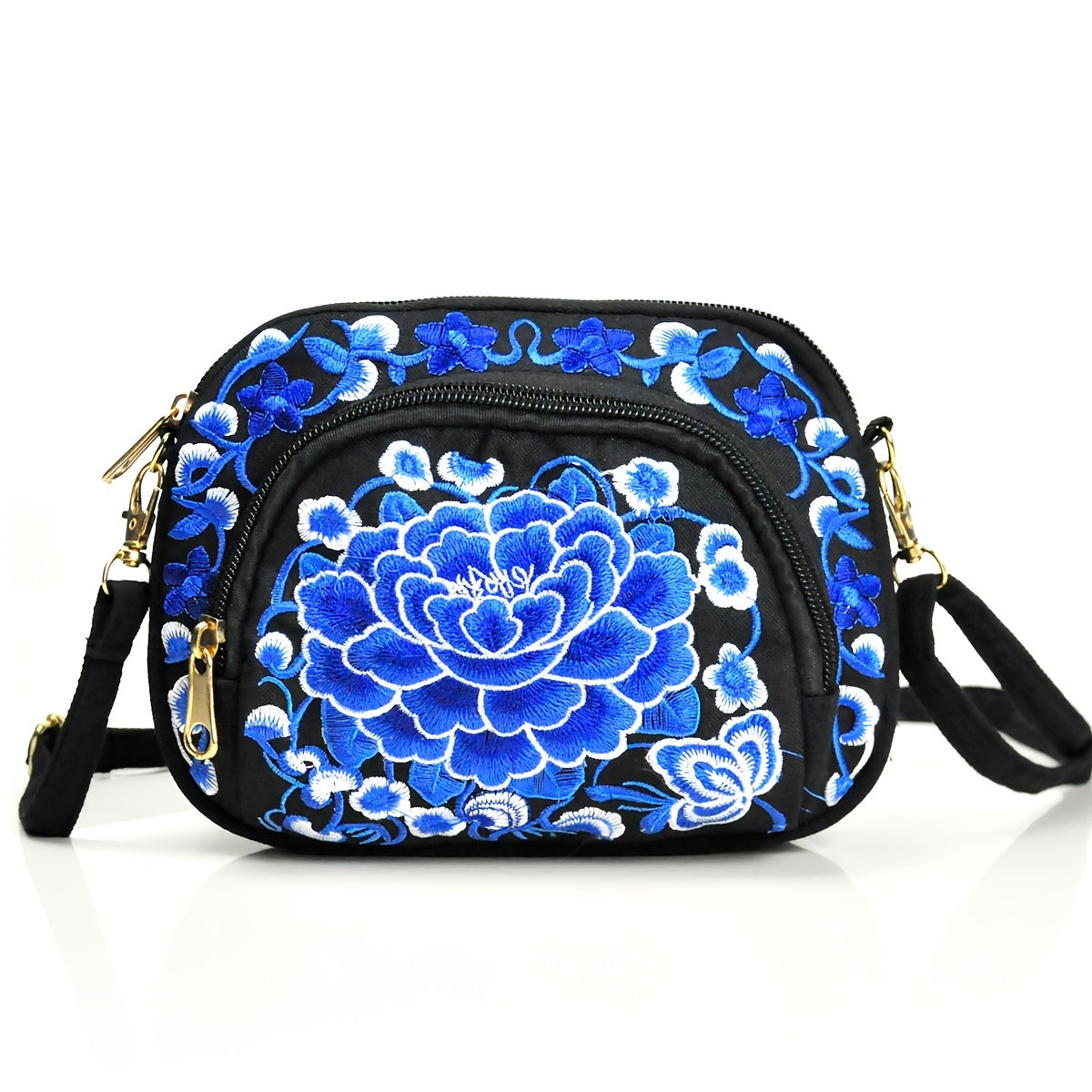 Floral Embroidered Crossbody Zipper Bag Purse Travel Accessory  for Women Outings