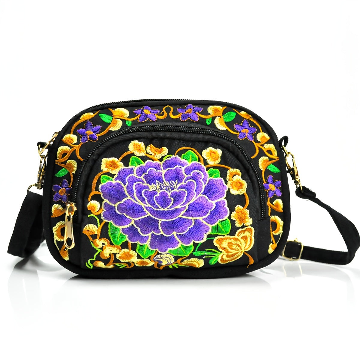 Floral Embroidered Crossbody Zipper Bag Purse Travel Accessory  for Women Outings
