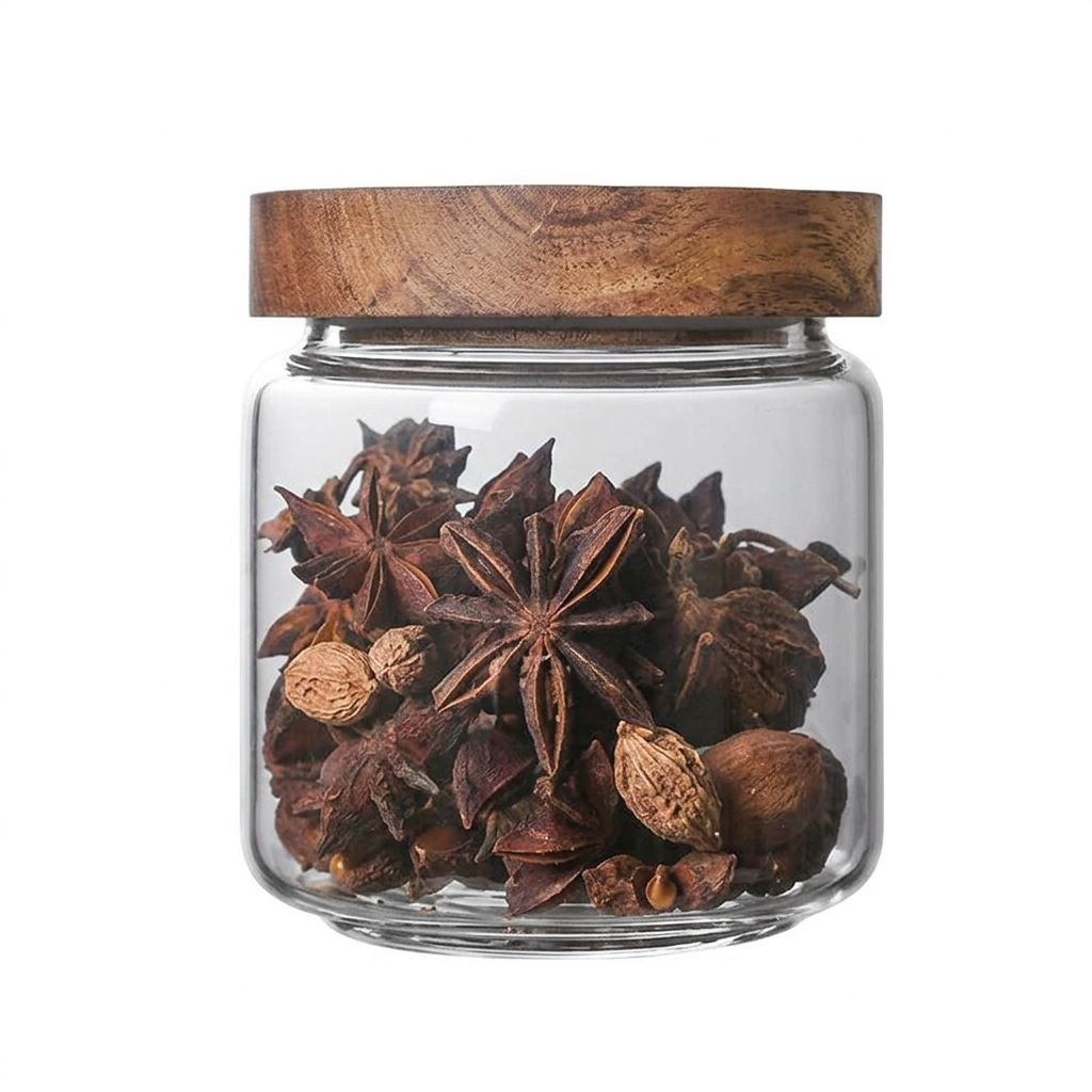 1pcs Wood Lid Orgnizer Glass Airtight Canister Jar Sealed Food Container Ginger Cereal Dispenser Set Kitchen Storage Bottles