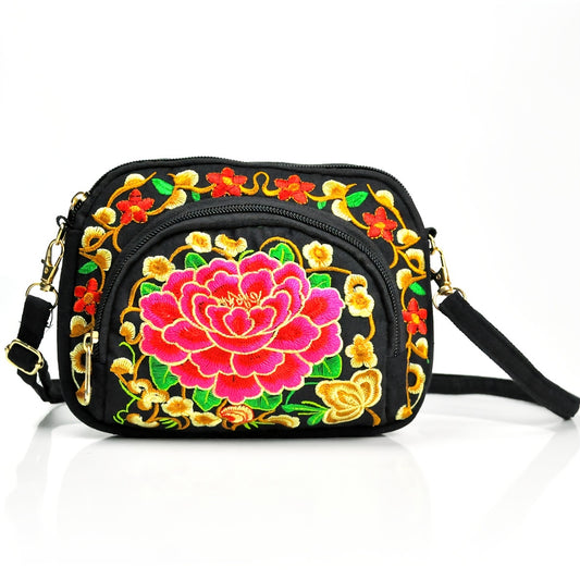 Floral Embroidered Crossbody Zipper Bag Purse Travel Accessory  for Women Outings