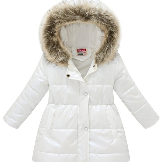 Children Winter Style Thickened Glossy Hooded Jacket for Boys and Girls Mid-Length