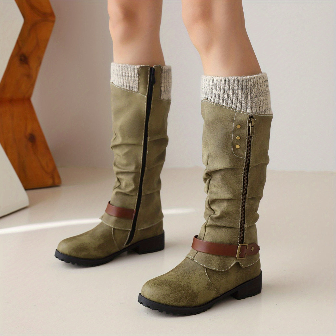 Mid-calf vintage western boot for women warm anti slip flat cold proof boot in winter