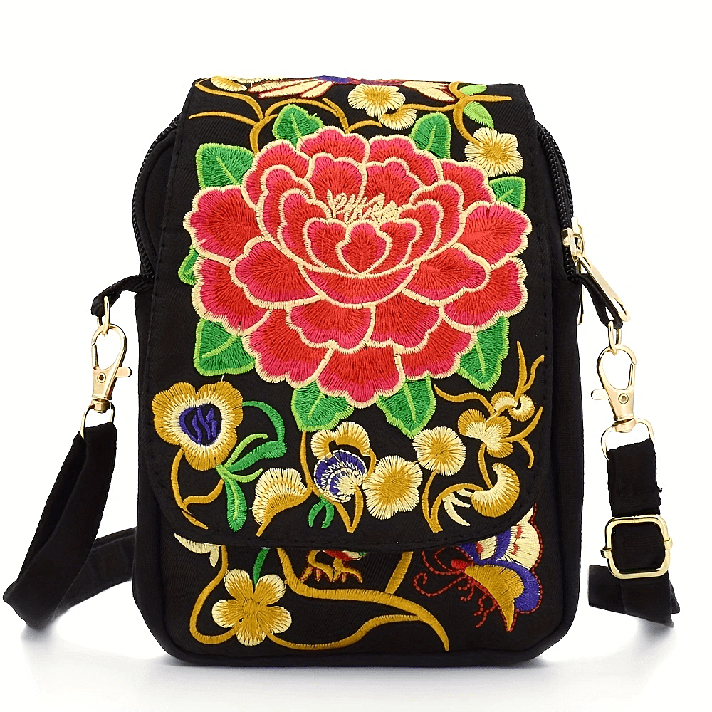 Embroidered Lightweight Crossbody Bag Women Mini Shoulder Embroidery Compact