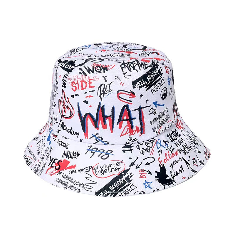 1 Men's "What" Graffiti-Style Bucket Hat Black Colorful Perfect for Trendy Outfit