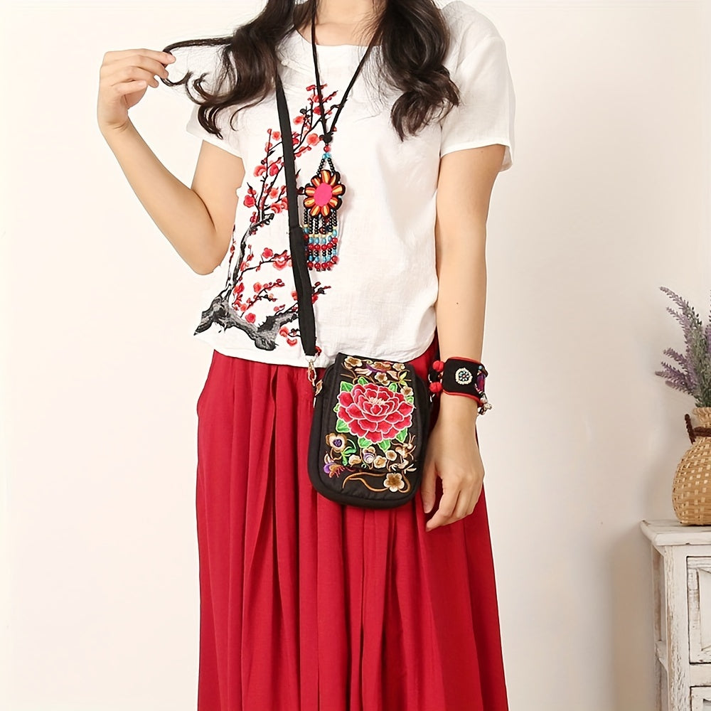 Embroidered Lightweight Crossbody Bag Women Mini Shoulder Embroidery Compact
