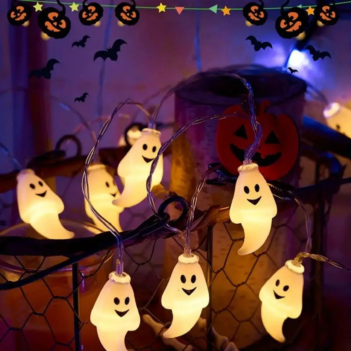 59.06inch Ghost Halloween Decoration String Light, Battery Powered (No Plug)