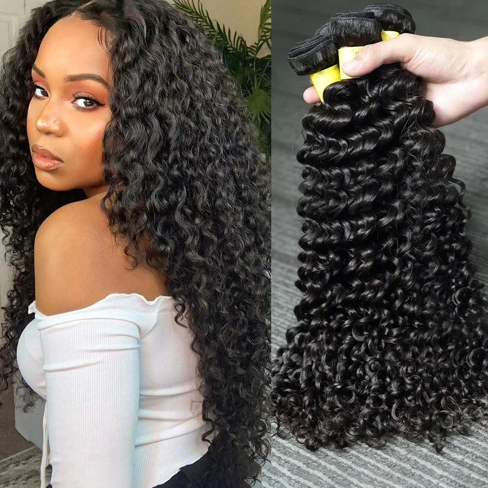 16 36 Inch 100% Human Hair Curly Raw Deep Wave Hair Bundle  Extensions