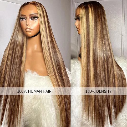 Highlight Glueless Human Hair Ready To Wear And Go For Women Honey Blonde Lace Front Wigs