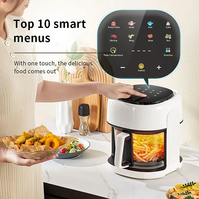 Smart Electric Air Fryer Without Oil Kitchen 360°Baking Viewable Window Home Appliance