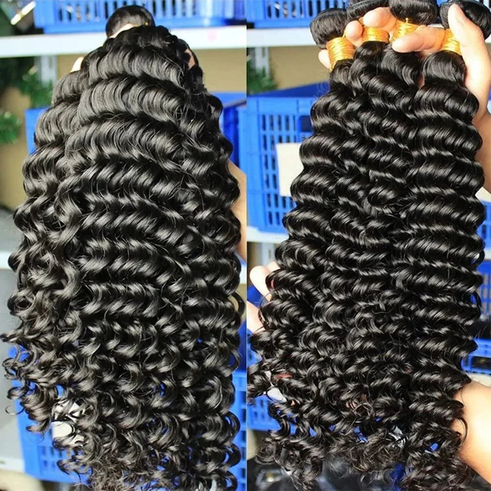 16 36 Inch 100% Human Hair Curly Raw Deep Wave Hair Bundle  Extensions