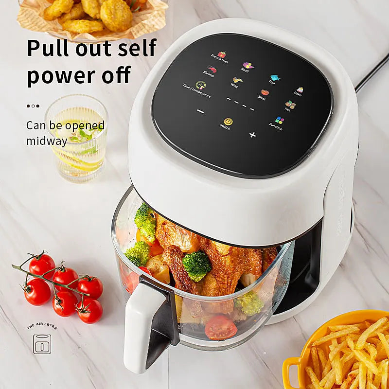 Smart Electric Air Fryer Without Oil Kitchen 360°Baking Viewable Window Home Appliance