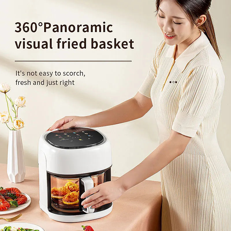 Smart Electric Air Fryer Without Oil Kitchen 360°Baking Viewable Window Home Appliance