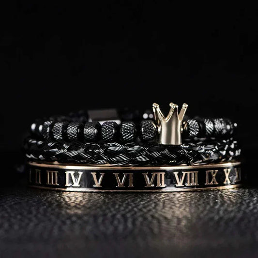 Men's stainless steel adjustable bracelet with royal crown charm