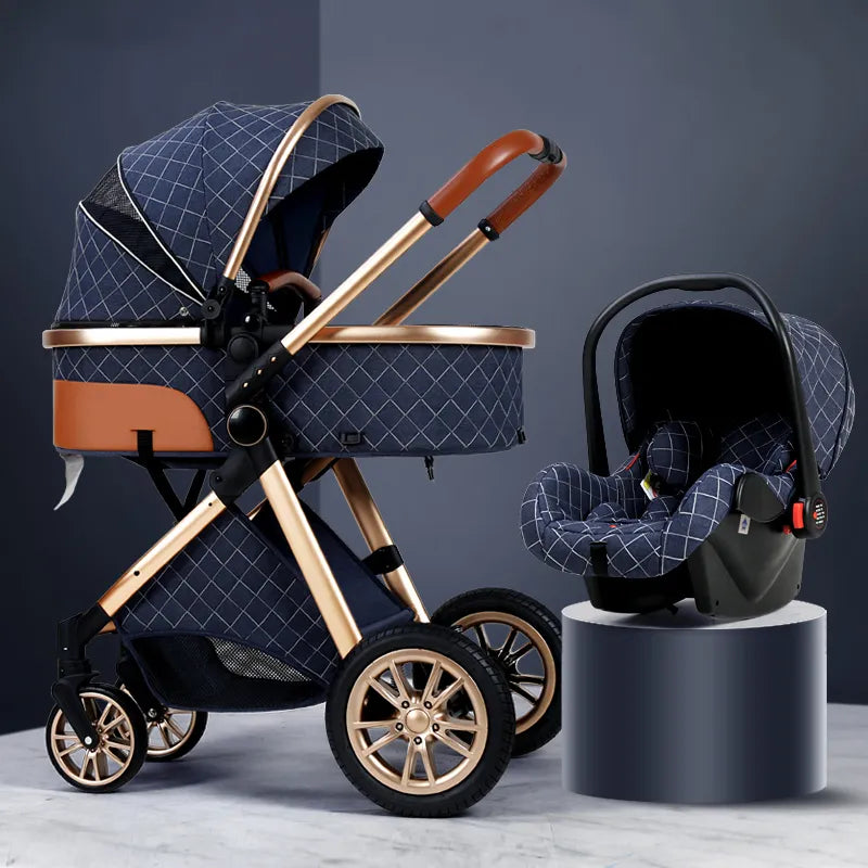 Luxury Baby Stroller 3 in 1  Baby Cart Sit Lie Portable Pushchair Cradel Infant Carrier