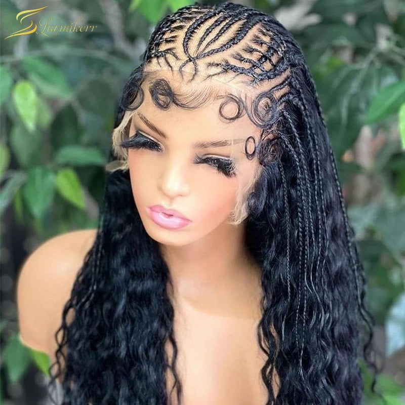 Frontal Wig Full Deep Wave Lace Front Curly Human Hair Wig Braided Brazilian HD Transparent For Black Women Preplucked