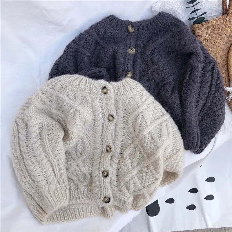 2024 Boys And Girls Spring And Autumn Sweater Baby Kids Knit Cardigan Sweater Clothes Korean StyleTwist Shape Girls Clothing