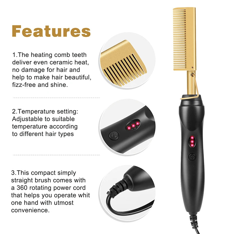 2 in 1  Electric Hot Heating Comb Hair Straightener Curler Wet Dry Hair Iron Straightening Brush Styling Tool