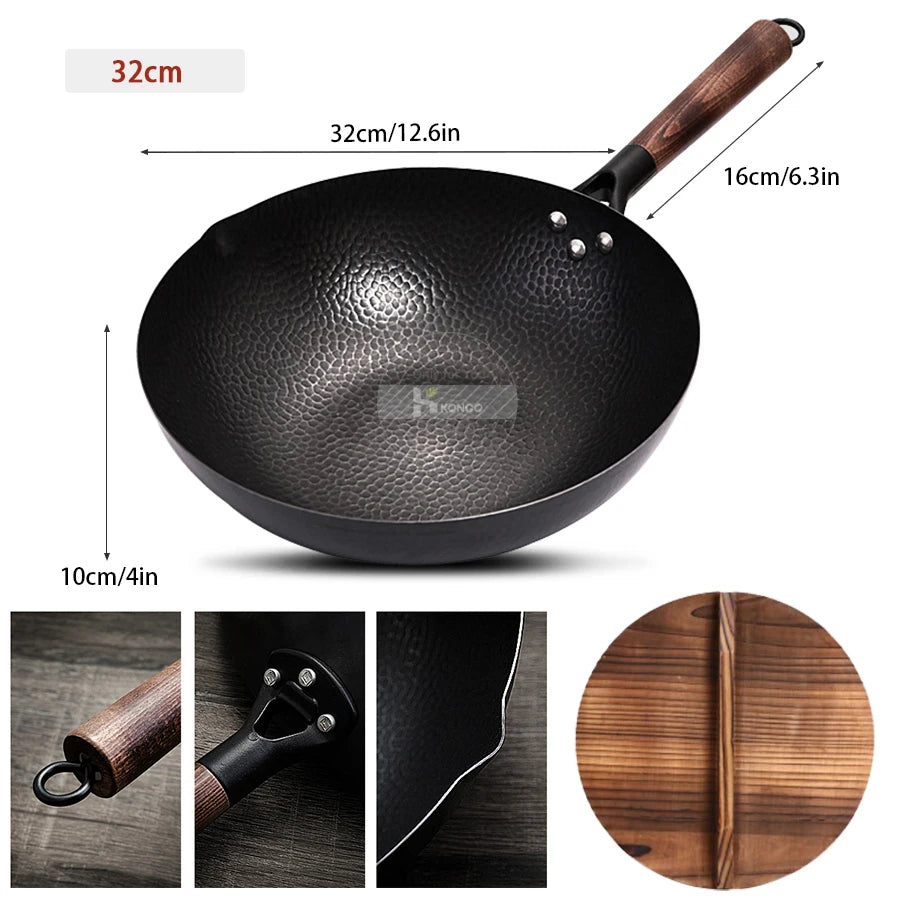 Pure Iron wok cast iron pan Non-coated Pot for Gas and Induction Cooker Wok Cookware Pan