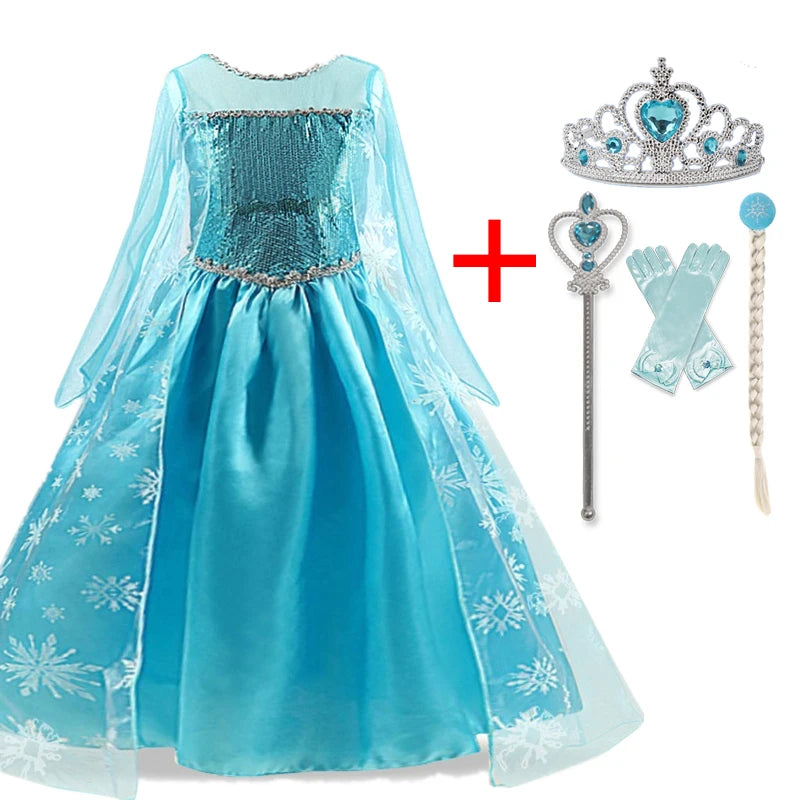 Years Girls Princess Dress Snow Queen Elsa Costume Kids Sequins Dresses Halloween Party Carnival Children Cosplay Dress Up