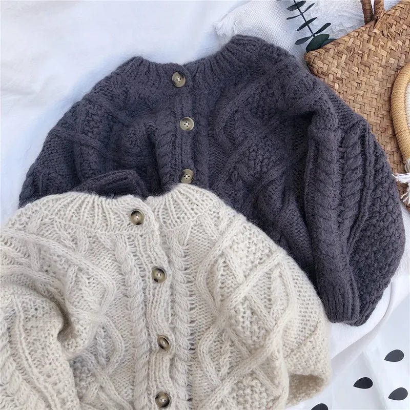 2024 Boys And Girls Spring And Autumn Sweater Baby Kids Knit Cardigan Sweater Clothes Korean StyleTwist Shape Girls Clothing