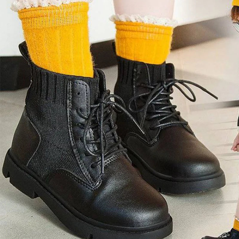 Children Warm Girls Boot Boys Fashion Leather Short Boots Non-slip Plush British Style Kids Shoes