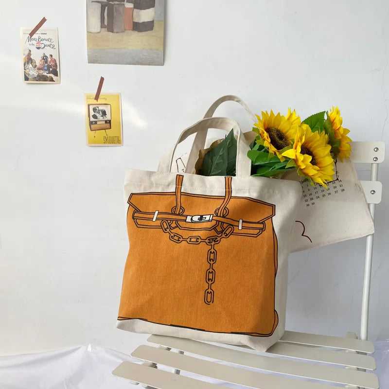 Original Design Fashion Printing Large Capacity Handbag Classic Style Ladies Shopping Bag Casual Simple Women Tote