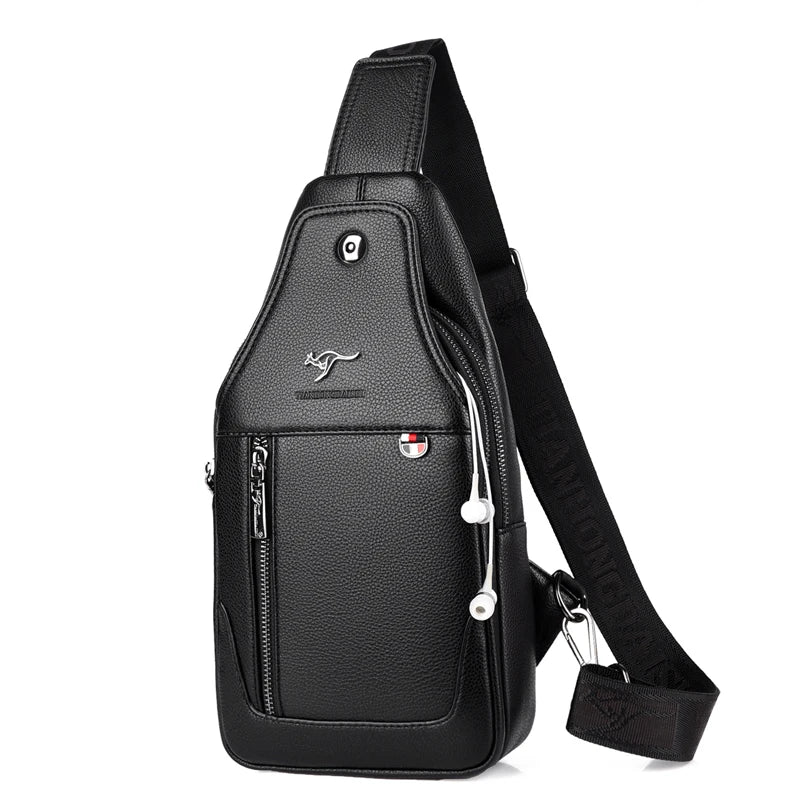 Luxury Leather Men's Chest Pack Business Crossbody Sling Bag Black Brown Zippered Solid Color