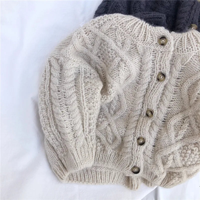 2024 Boys And Girls Spring And Autumn Sweater Baby Kids Knit Cardigan Sweater Clothes Korean StyleTwist Shape Girls Clothing